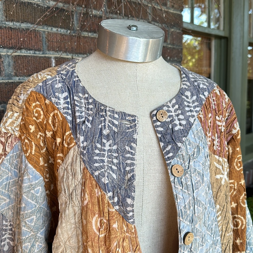Sacred Threads Quilted Patchwork Boho Jacket/Blue… - image 4